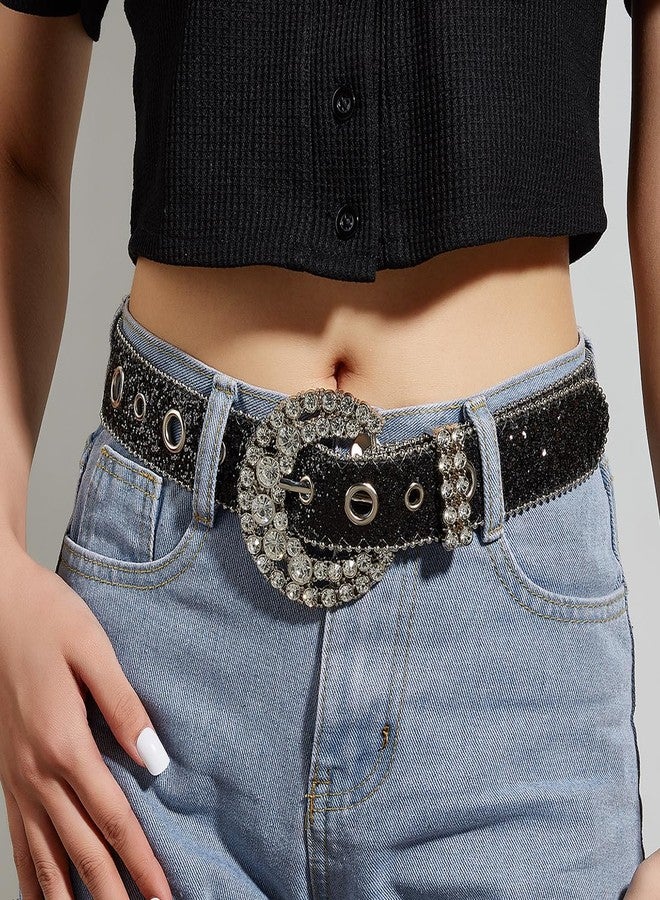 Vikodah Women Western Rhinestone Buckle Belt Fashion Cowgirl Cowboy Bling Studded Diamond Punk Waistband - Image 3